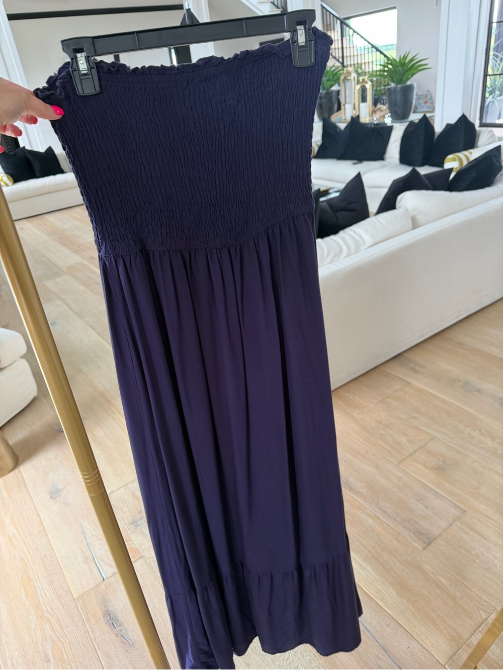 Strapless Smocked Maxi Dress in Dark Purple